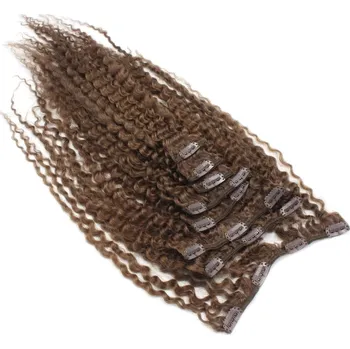 Příčesek Clip in kudrnaté vlasy 100% lidské REMY 50cm - středně hnědá