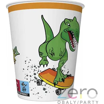Jednorázové nádobí Pohárek (kelímek) nápojový papírový 0,25 l (8 ks) - tyranosaurus