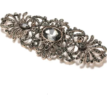 Brož B-TOP Vintage brož s černými AAA krystaly - zlatá