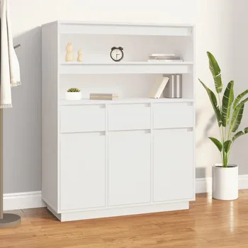 Komoda Skříň highboard 89 x 40 x 116,5 cm masivní borovice bílá 
