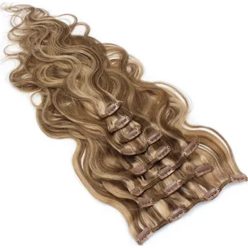 Příčesek Clip in vlasy vlnité 100% lidské REMY 50cm - tmavý melír