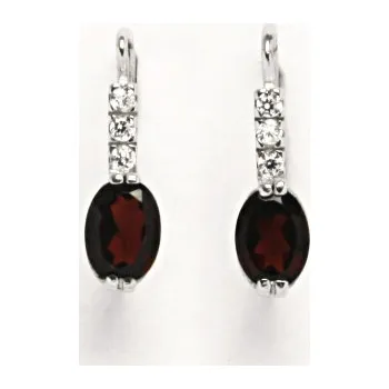 Náušnice Stříbrné náušnice přírodní granát a zirkony - VE9 (Stříbrné náušnice s přírodním granátem)
