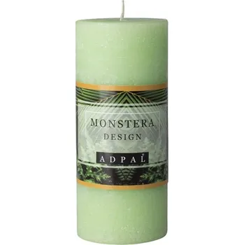 Svíčka Válec Rustic 70x160mm Monstera design, zelená vonná svíčka 505 gram
