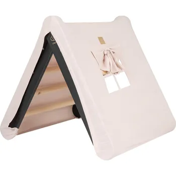 Dřevěná hračka MeowBaby Dětský dřevěný žebřík trojúhelník Pikler s domečkovým potahem: černý, potah růžový