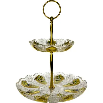 Talíř Bohemia Crystal broušený křišťálový etažér 2-dílný zlacený