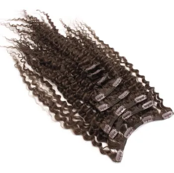 Příčesek Clip in kudrnaté vlasy 100% lidské REMY 50cm - tmavě hnědá