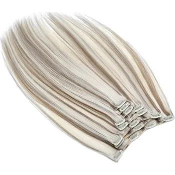 Příčesek Clip in vlasy 40cm REMY lidské vlasy 100g - platina/světle hnědá