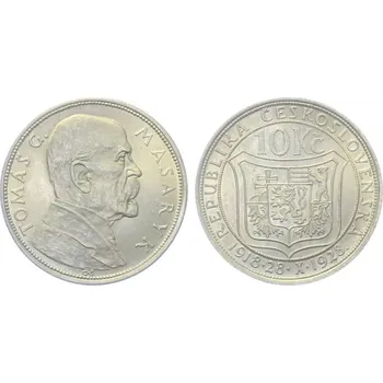 Ag 10 koruna 1928 - T. G. Masaryk, mince
