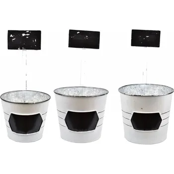 Květináč Plechový květináč s popisovací cedulkou, sada 3 ks (135675 015 CAM-104-01417-22 obal s/3 plech)