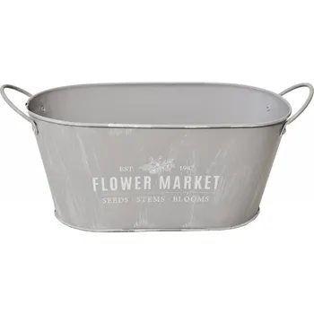 Květináč Oválný květináč Flower market šedý s patinou 26,3x16,5x12 cm (134730 041 FZ1000510 M obal šedý plech)