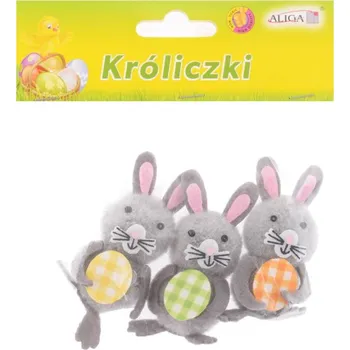 Velikonoční dekorace Závěs Zajíček 5cm, 3ks šedý s vajíčkem