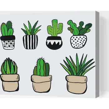 Malování podle čísel - Kaktusy Velikost: 30x40cm, Rámování: Pouze srolované plátno