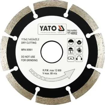 Řezný kotouč Diamantový kotouč YATO, řezný segmentový 115x22,2x2,1mm, segment 8mm YT-6002