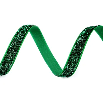 Galanterie Sametová lurexová stuha šíře 10 mm, barva 5 zelená