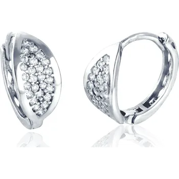 Náušnice GEMMAX GLEWB2130 Zlaté náušnice kroužky Ø 13 mm zdobené zirkony, bílé zlato – zlatý šperk ryzosti 585/1000 v Dárkovém balení s Certifikátem GLEWB-13-21301