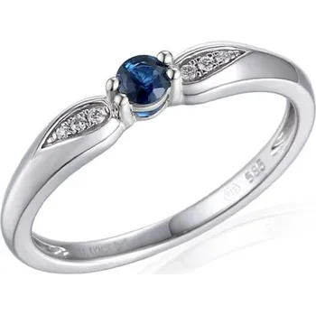 Prsten Gems, Jemný zásnubní prsten Hanni, bílé zlato s brilianty a safírem, vel.: 53, ø16,9 mm, 3864124-0-53-92