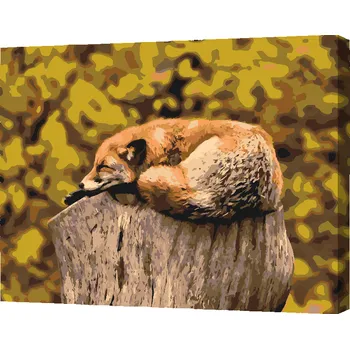 Malování podle čísel - Liška odpočívající na kmeni Velikost: 30x40cm, Rámování: Pouze srolované plátno