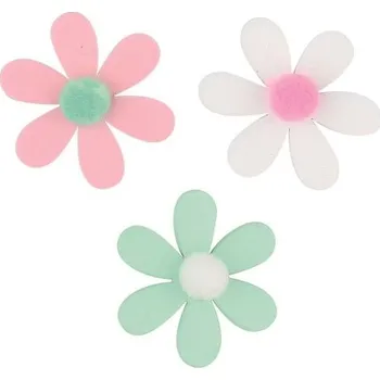 Velikonoční dekorace Kytička dřevěná s lepíkem 3 cm 18 ks růžová, modrá, bílá