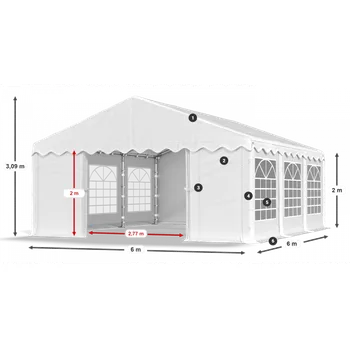 Zahradní stan Párty stan 6x6x2m střecha PE 240g/m2 boky PE 240g/m2 konstrukce LÉTO Bílá Ekru Bílá