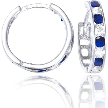 Náušnice GEMMAX Náušnice kroužky z bílého zlata Ø 14,5 mm se safírově modrými a bílými zirkony – zlatý šperk ryzosti 585/1000 v Dárkovém balení s Certifikátem GLEWT-15-16111