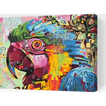 Malování podle čísel - Barevný papoušek Velikost: 30x40cm, Rámování: Pouze srolované plátno