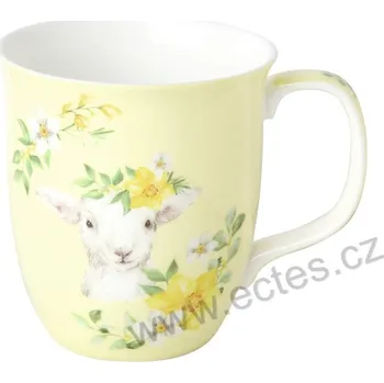IHR LAMMY porcelánový hrnek bílý beránek a květy narcisů 375ml