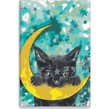 Dětské zboží Malování podle čísel - Kočka a měsíc - 40x60 cm, bez dřevěného rámu - CZ výroba