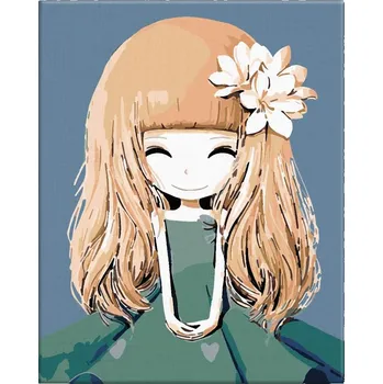 Malování podle čísel - Malá princezna s kytkou ve vlasech - 40x50 cm, bez dřevěného rámu - CZ výroba