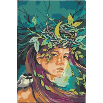 Malování podle čísel - Dívka s mohutným věncem na hlavě - 40x60 cm, bez dřevěného rámu - CZ výroba