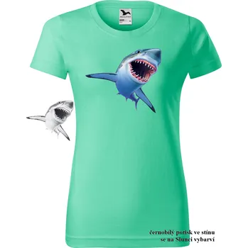 Dámské tričko damske-tricko-potisk-zralok-menici-barvu Velikost dámská trička Basic: XL šířka 56, délka 67, Odstín dámské tričko Basic: Mátové