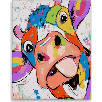 Malování podle čísel - Legrační kráva - 40x50 cm, bez dřevěného rámu - CZ výroba