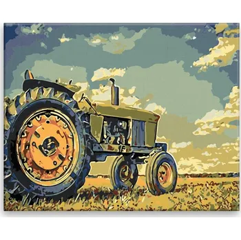 Malování podle čísel - Traktor na poli - 50x40 cm, bez dřevěného rámu - CZ výroba