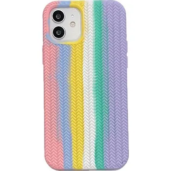 Pouzdro na mobilní telefon Silikonový kryt s copánkovým vzorem pro iPhone 12 / 12 Pro - duhový