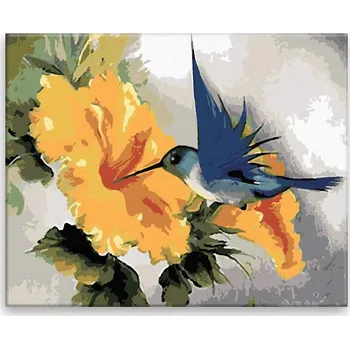 Malování podle čísel - Kolibřík a žlutý květ - 50x40 cm, bez dřevěného rámu - CZ výroba