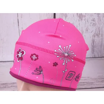 Pokrývka hlavy DRÁČE funkční čepice Cyril 46 neon růžové s květinkami velikost čepic: 52-54cm (5-7 let, RDX vel.5)