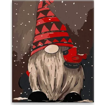 Malování podle čísel - Zimní skřítek - 40x50 cm, bez dřevěného rámu - CZ výroba