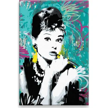 Dětské zboží Malování podle čísel - Audrey Hepburn v barevném pozadím - 40x60 cm, bez dřevěného rámu - CZ výroba