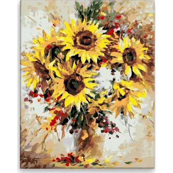 Malování podle čísel - Rozzářené slunečnice - 40x50 cm, bez dřevěného rámu - CZ výroba