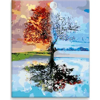Malování podle čísel - Strom ve čtyřech ročních obdobích - 40x50 cm, bez dřevěného rámu - CZ výroba