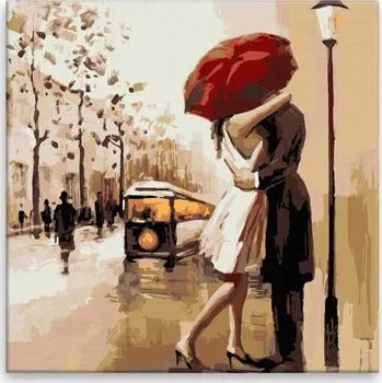 Dětské zboží Malování podle čísel - Pár pod deštníkem - 40x40 cm, bez dřevěného rámu - CZ výroba