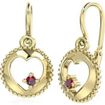 Náušnice Couple, Srdíčkové dětské náušnice Orin, žluté zlato s barevnými zirkony, 585-66-3-0682.0Z00.0.00.004.14