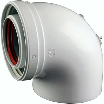 Kouřovod Koleno 90°, průměr 80/125 mm, lité s odběry (Odkouření turbo kotlů souosé, násuvné, A2 - bíle lakované)