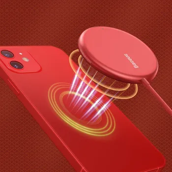 Baseus WXJK-H09 bezdrátová nabíječka 15W / Qi / MagSafe červená