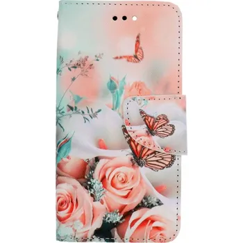 Pouzdro na mobilní telefon Pouzdro iPhone SE 2020 knížkové Růže s motýlem (kryt neboli obal na iPhone SE 2020)