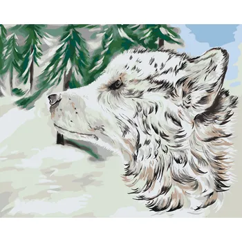 Malování podle čísel - Pes ve sněhu Velikost: 40x50cm, Rámování: Pouze srolované plátno