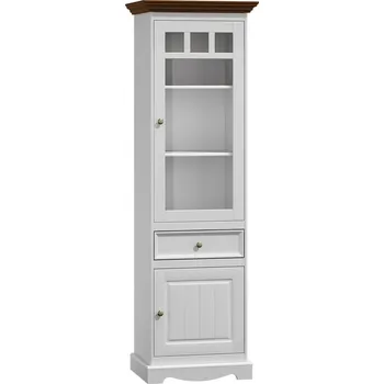 Knihovna KATMANDU Vitrína levá Belluno Elegante bílá, ořech, masiv, rozměr 190x60x45cm