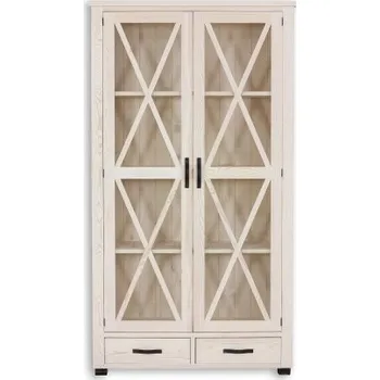 Knihovna Vitrína z masivu SEL 10, Provence styl - K09 přírodní borovice