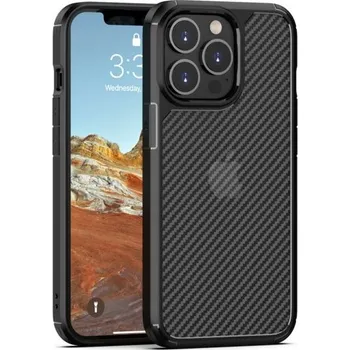 Pouzdro na mobilní telefon Poloprůhledný kryt se vzorem karbonových vláken pro iPhone 13 Pro - černý