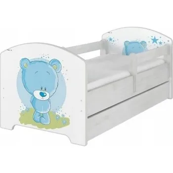 Dětská postel Dětská postel Oskar Modrý medvídek 140x70 cm - Norská borovice - 2x krátká zábrana bez šuplíku