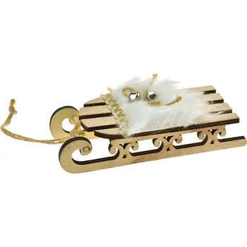 Vánoční ozdoba FloraSystem Dřevěné dekorační saně 15 cm, natural